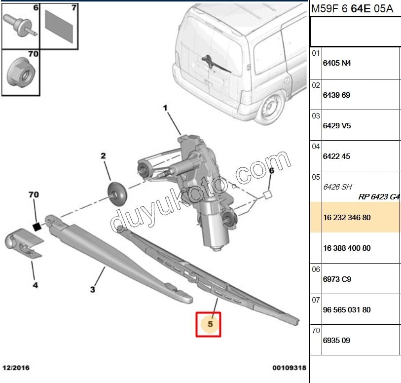 Partner/Berlingo (97/09) Arka Cam Silecek Süpürgesi 1P