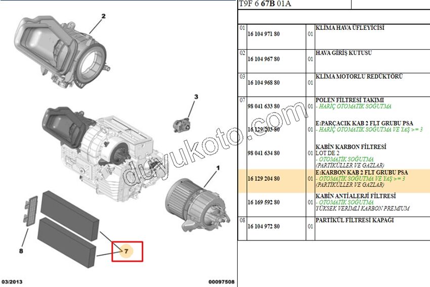 Peugeot 308 Polen Filtresi T9 Otomatik Klimalı 2013/ 2017