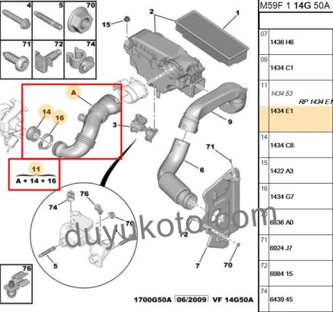 PEUGEOT 307 TURBO HORTUMU ÜST 1.6HDI (TURBO GIRIŞ)