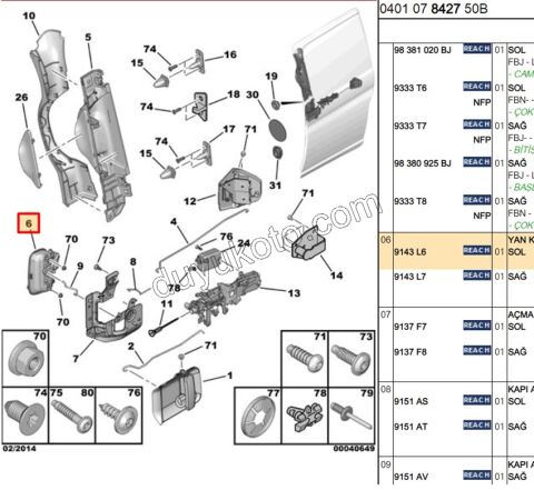 Sol Sürgülü Kapı İç Açma Kolu YM PRT2 2006>