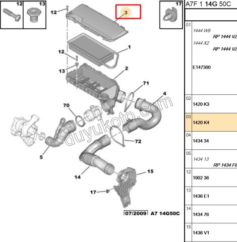Hava Filtresi Kazanı UST KAPAK 1.4HDİ Euro4 02/11