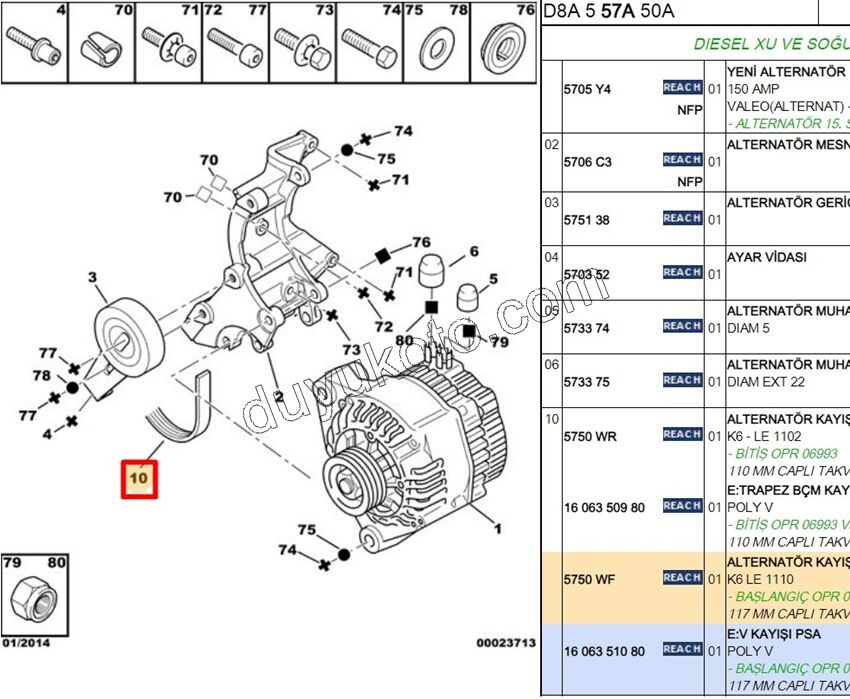 Alternatör V Kayışı 6PK1110 PRT1 1.9D,E.M 97/98