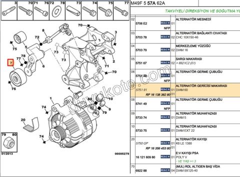 RULMAN ALTER SAC CANAK PRT1 1.9D, 1998/2003 AC YOK