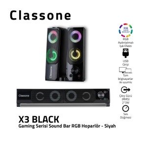 X3 Black Sound Bar Rgb Hoparlör