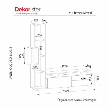 Dekorister Tulip Kitaplıklı Tv Ünitesi Beyaz-Ceviz