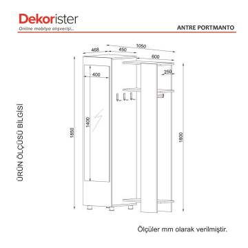 Dekorister Antre Aynalı Portmanto Beyaz