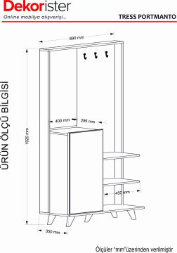 Dekorister Exclusive Tress Aynalı Portmanto Ceviz