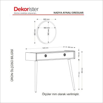 Dekorister Exclusive Nadya Aynalı Dresuar Beyaz-Ceviz