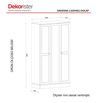 Dekorister Exclusive Ravenna 3 Kapılı Gardrop Beyaz