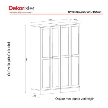 Dekorister Exclusive Ravenna 4 Kapılı Gardrop Beyaz