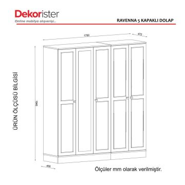 Dekorister Exclusive Ravenna 5 Kapılı Gardrop Beyaz