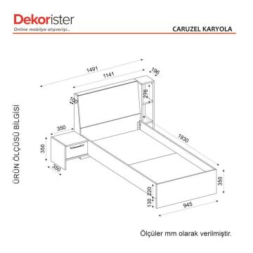 Dekorister Caruzel Fonksiyonel Şifonyerli Karyola Antrasit-Tekstil