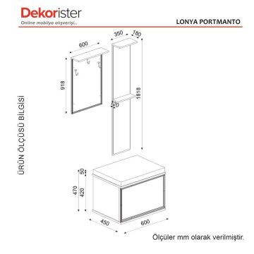 Dekorister Lonya Aynalı Sandıklı Puflu Portmanto Beyaz-Ceviz