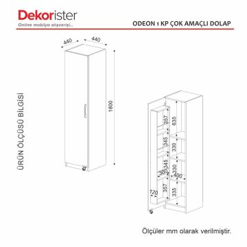 Dekorister Odeon 1 Kapaklı Çok Amaçlı Mutfak Kiler Banyo Dolabı Beyaz