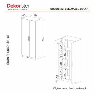 Dekorister Odeon 2 Kapaklı Çok Amaçlı Mutfak Kiler Banyo Dolabı Beyaz