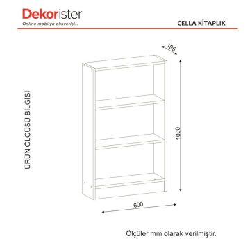 Dekorister Cella 3 Raflı Kitaplık Beyaz