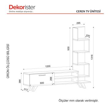 Dekorister Ceren Kitaplıklı Tv Ünitesi Beyaz-Cordoba