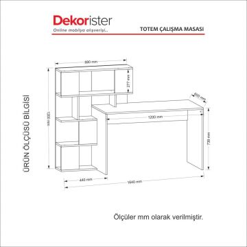 Dekorister Totem Kitaplıklı Çalışma Masası Beyaz-Ceviz