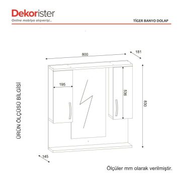 Dekorister Tiger Aynalı Banyo Etajer Beyaz