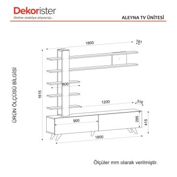 Dekorister Aleyna Duvar Raflı Kitaplıklı Tv Ünitesi Beyaz