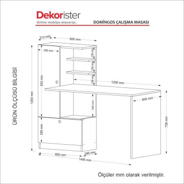 Dekorister Domingos Kitaplıklı Çalışma Masası Beyaz