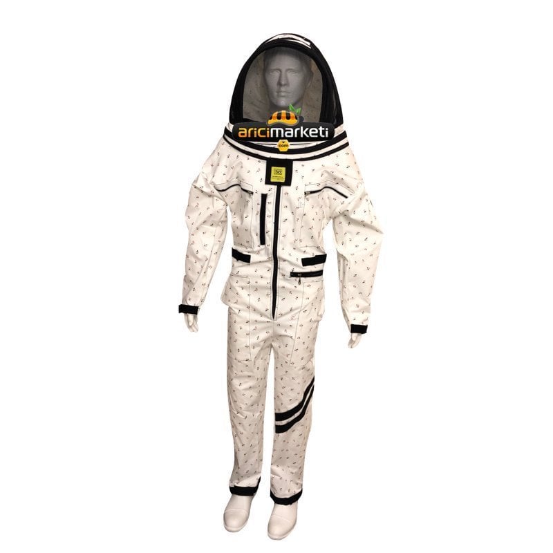 Oval Başlıklı Astronot Tipi Tam Boy Arıcı Tulum Maske - Kol ve Paçaları Daraltmalı - Çiçek Desenli