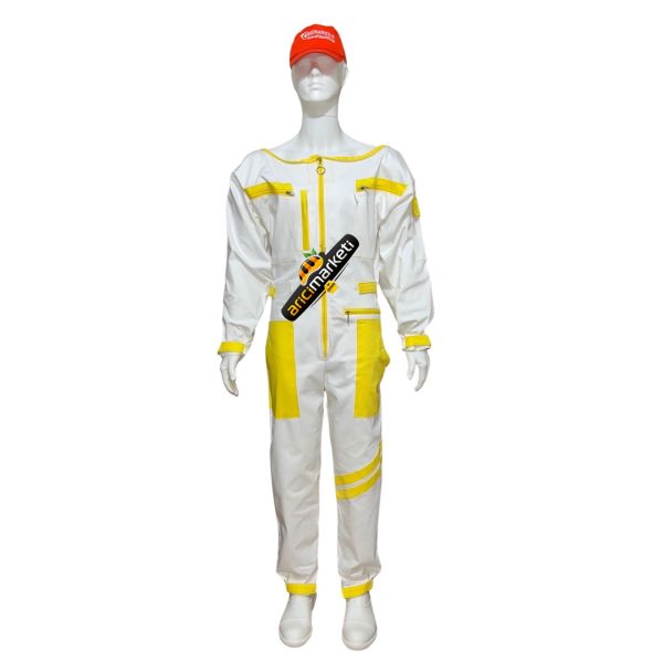 Oval Başlıklı Astronot Tipi  Tam Boy Arıcı Tulum Maske - Kol ve Paçaları Daraltmalı - 7 Cepli