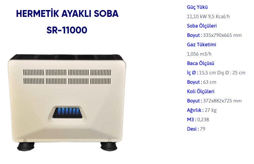 SR11000 Yer Tipi Hermetik Doğalgaz Sobası
