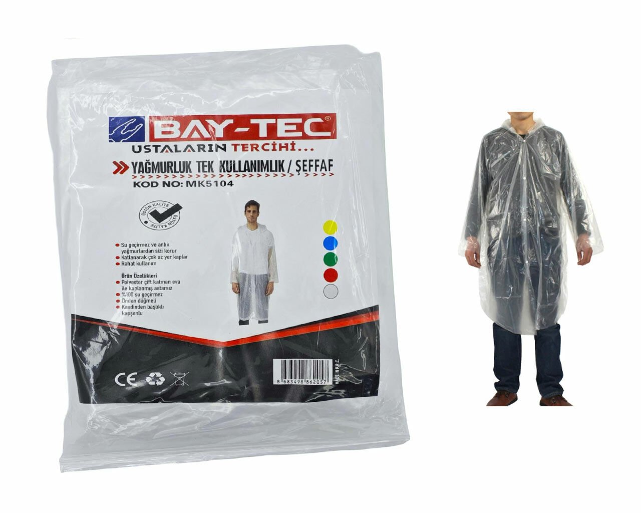 BAY-TEC MK5104 Yağmurluk Tek Kullanımlık Şeffaf