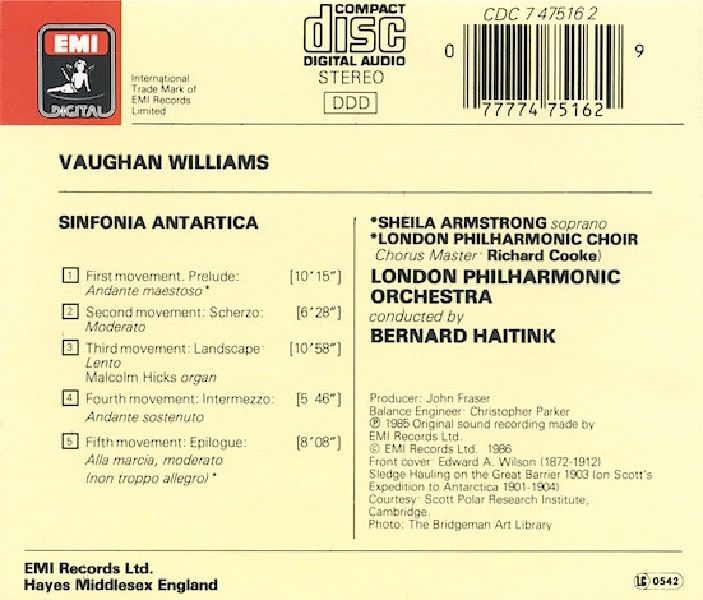 VAUGHAN WILLIAMS - SINFONIA ANTARTICA / BERNARD HAITING (CD) (1986)