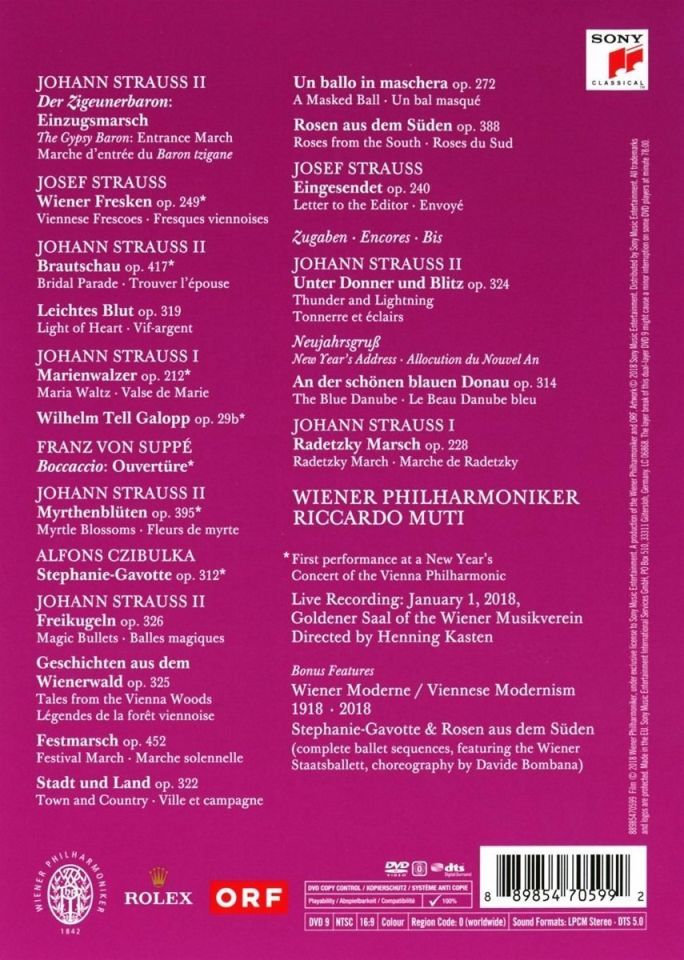 NEW YEAR’S CONCERT 2018 - RICCARDO MUTI  &  VIENNA PHILHARMONIC ORCHESTRA (DVD)