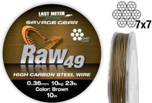 Savage gear Raw49 0.36 mm 11 kg 24 lb Uncoated Brown 10 m Çelik Tel