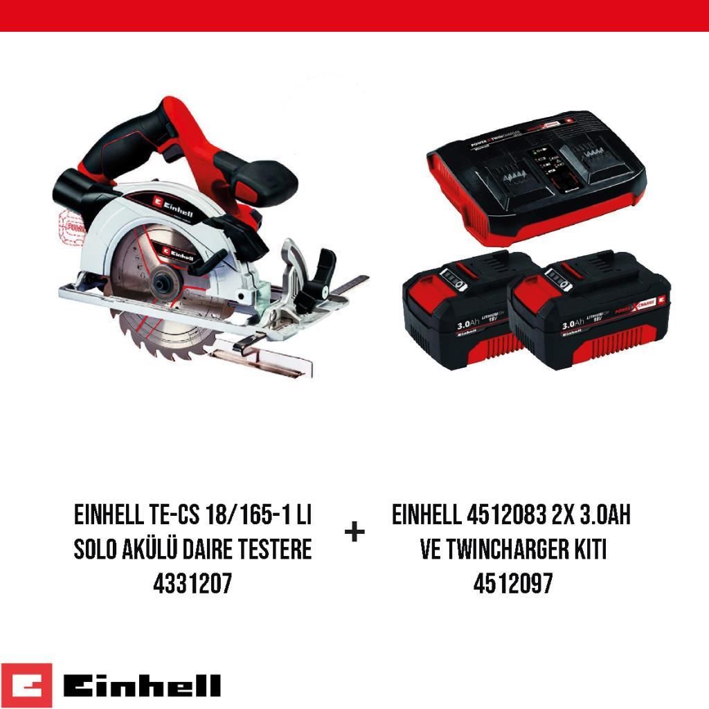 Einhell TE-CS 18/165-1 Li Daire Testere ve 2x 3.0Ah Pil + Twincharger Kiti Seti