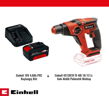 Einhell TE-HD 18/12 Li - Solo Pnömatik Matkap ve 18V 4,0Ah PXC Başlangıç Kiti