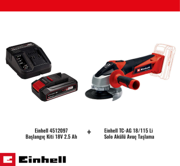 Einhell TC-AG 18/115 Li Solo Avuç Taşlama ve 2,5 Ah Starter Kit