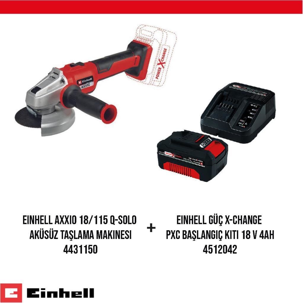 Einhell 18V 4 Ah Axxio 18/115 Q Taşlama ve X-Change Seti