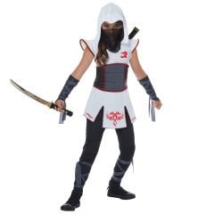 Hkostüm Casus Ninja Kız Çocuk Kostümü Lüks 7-8 Yaş Beyaz