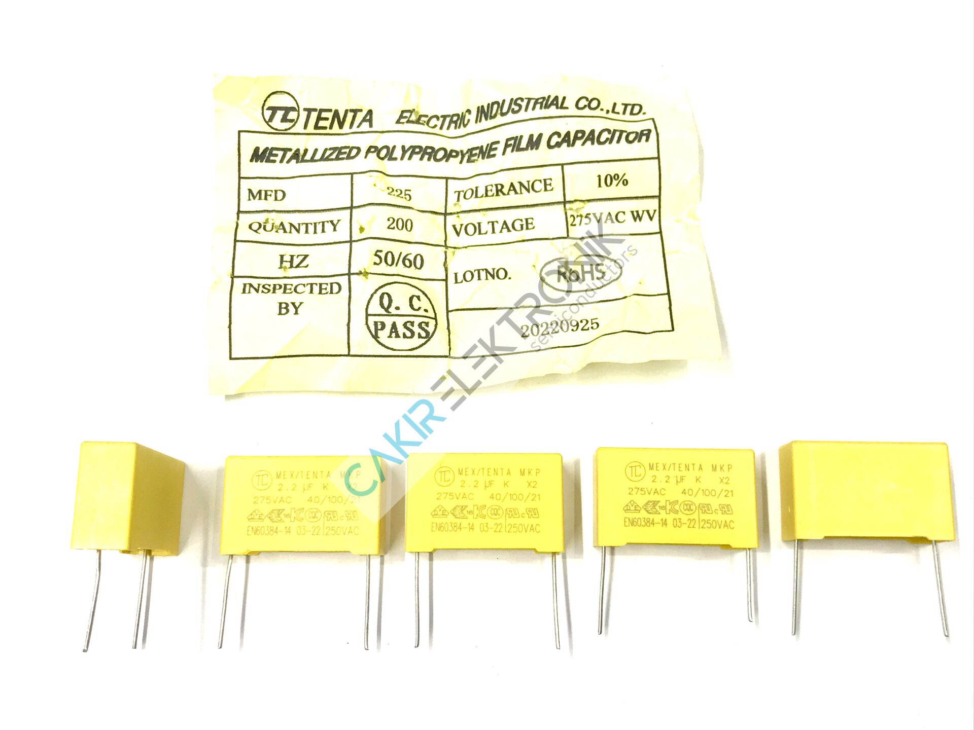 2.2UF - 2.2MF - 275VAC - 225 POLYESTER KONDANSATÖR