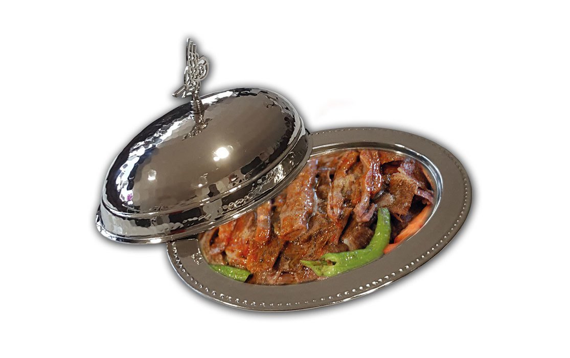 Bakır İskender Tabağı Dekoratif Kapaklı Bir Porsiyon 31x22cm