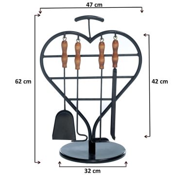 Dekoratif Aksesuar Şömine Maşa Takımı Kalpli