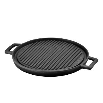 LAVA YUVARLAK GRIDDLE BİR TARAFI DÜZ DİĞER TARAFI IZGARA YÜZEYLİ ÇAP 34 CM METAL KULPLU