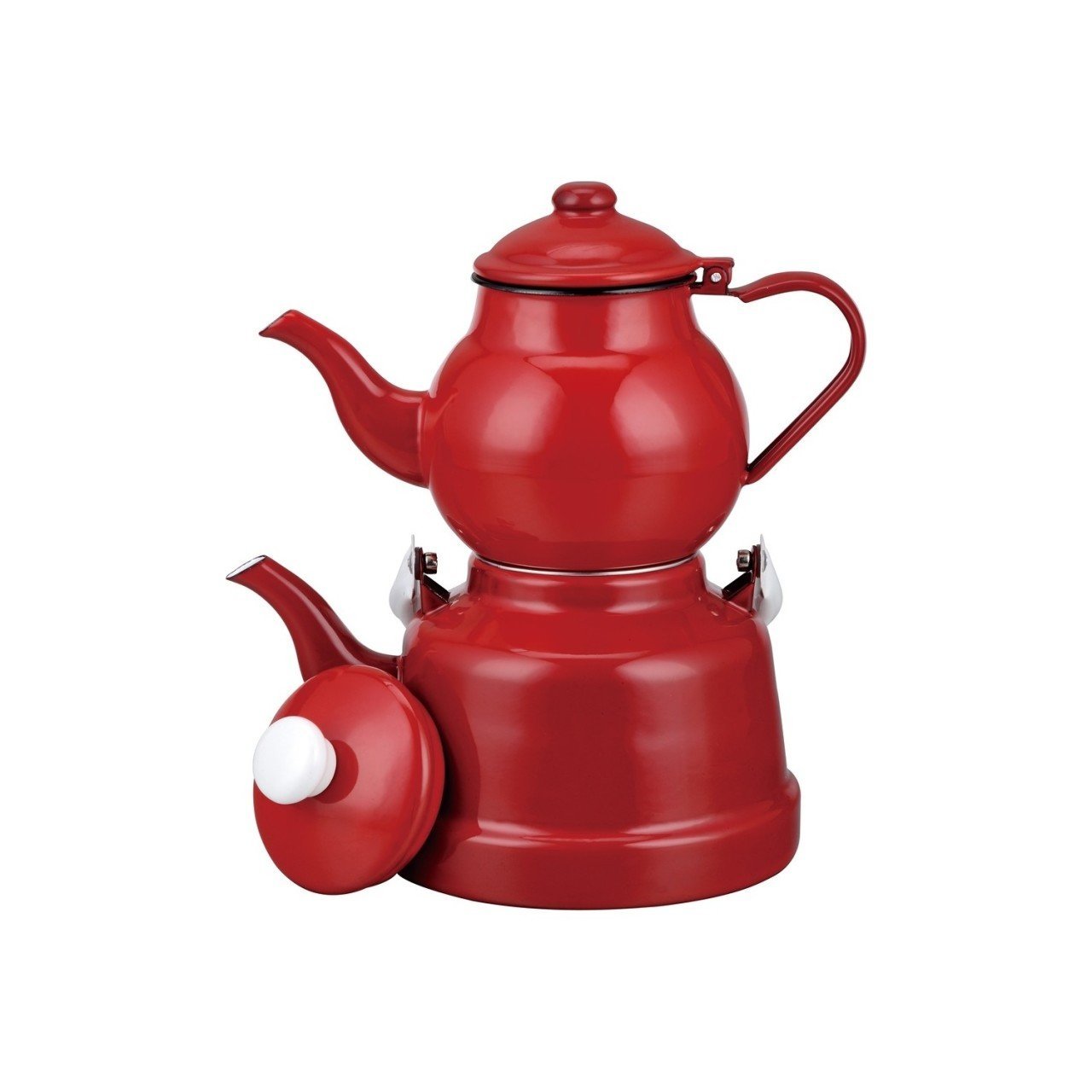 Emaye Nostaljik Orta Boy Çaydanlık Takımı - Kırmızı Renk