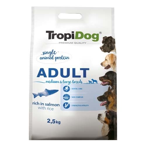 TropiDog Premium Adult Medium &   Large breeds rich in salmon 2,5kg