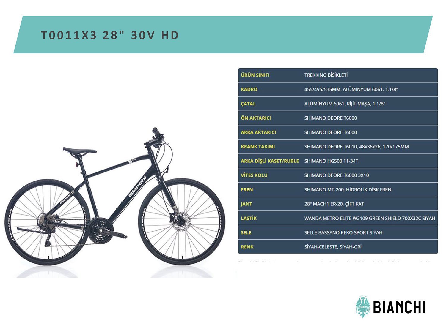 BIANCHI T0011X3 28 ŞEHİR BİSİKLETİ 495H 30S HD BLACK-CELESTE