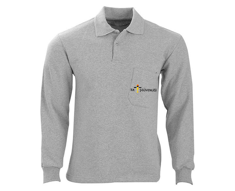 Polo Yaka Logo Baskılı Sweat Gri