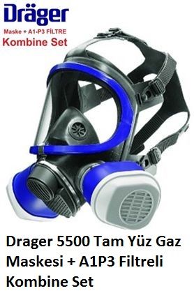 Drager 5500 Tam Yüz Gaz Maskesi + A1P3 Filtreli Kombine Set