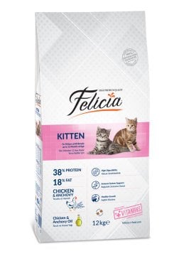Felicia Yavru Tavuklu-Hamsili Kedi Maması 12 kg