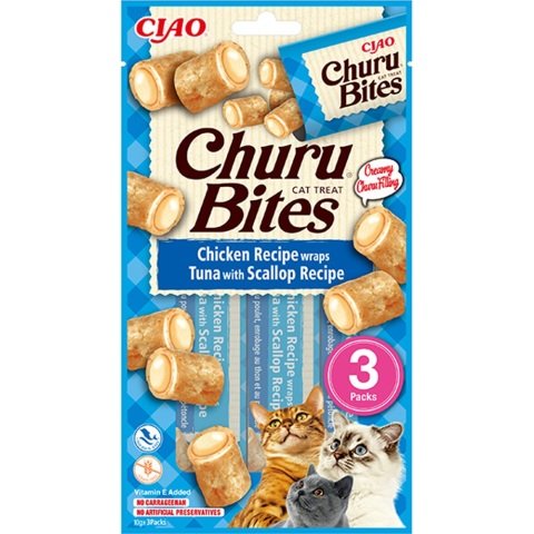 Ciao Churu Bites Tavuk Sargılı, Deniz Taraklı ve Ton Balıklı Kedi Ödül Maması 3 x 10 Gr