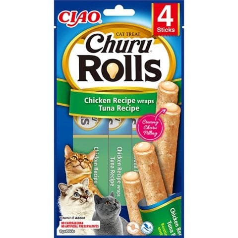 Ciao Churu Rolls Sticks Tavuk Sargılı & Ton Balıklı Kedi Ödül Maması 4 x 10 Gr