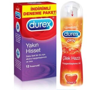 Durex Yakın Hisset 12'Li Prezervatif + Çilek Hazzı Kayganlaştırıcı Jel 50Ml